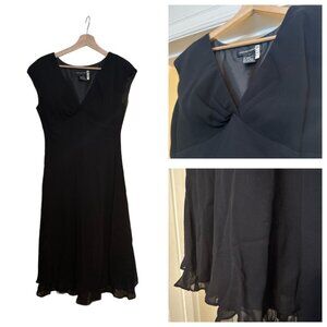 VINTAGE Y2K Black Babydoll V-Neck Layered Chiffon Sleeveless Midi Dress Sz 8